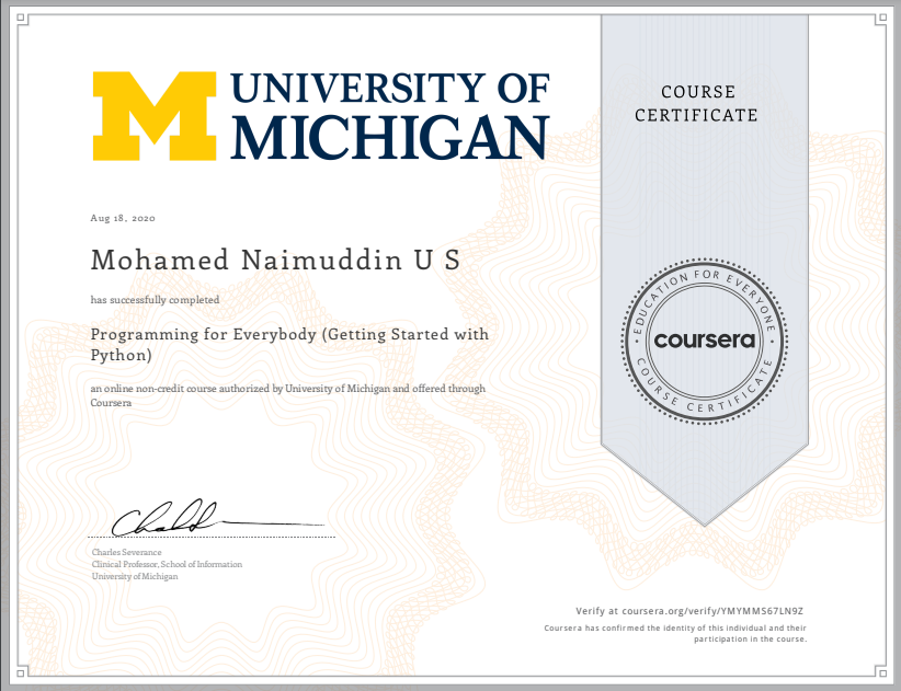 Coursera Certificate