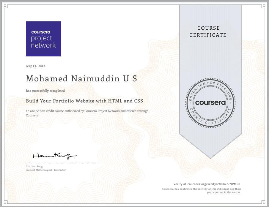 Coursera Certificate