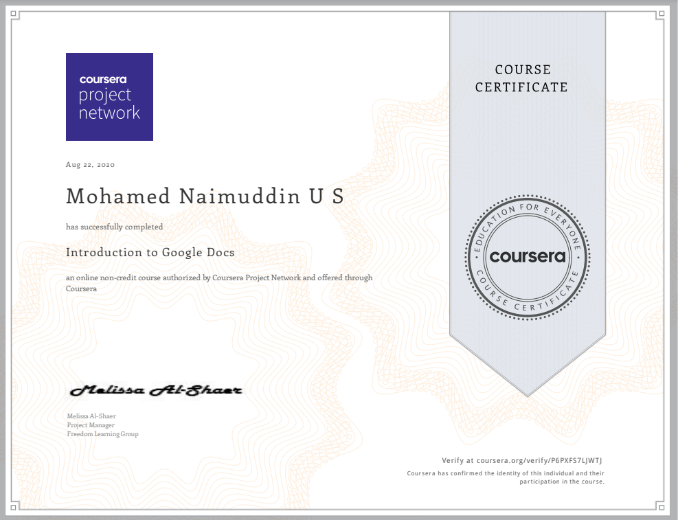 Coursera Certificate